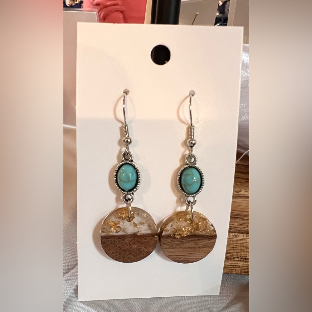 Turquoise and brown rustic earrings